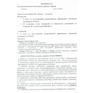 Решение комиссии по общественному здоровью с. Копчак от 03.12.2020