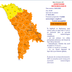 В центральной и южной частях Молдовы обьявлен оранжевый код метеоопасности.